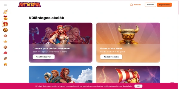 Hit'n'Spin Casino pagina de bonus de bun venit pe mobil