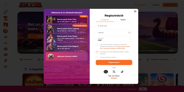 Hit'n'Spin Casino procesul de înregistrare pe mobil